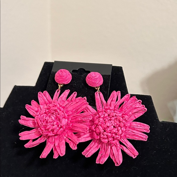 Accessories - Pink Floral Raffia Earrings